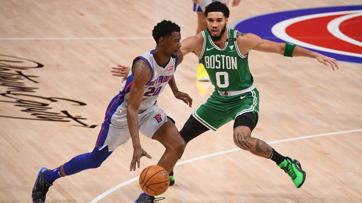 Detroit Pistons forward Josh Jackson and Boston Celtics forward Jayson Tatum