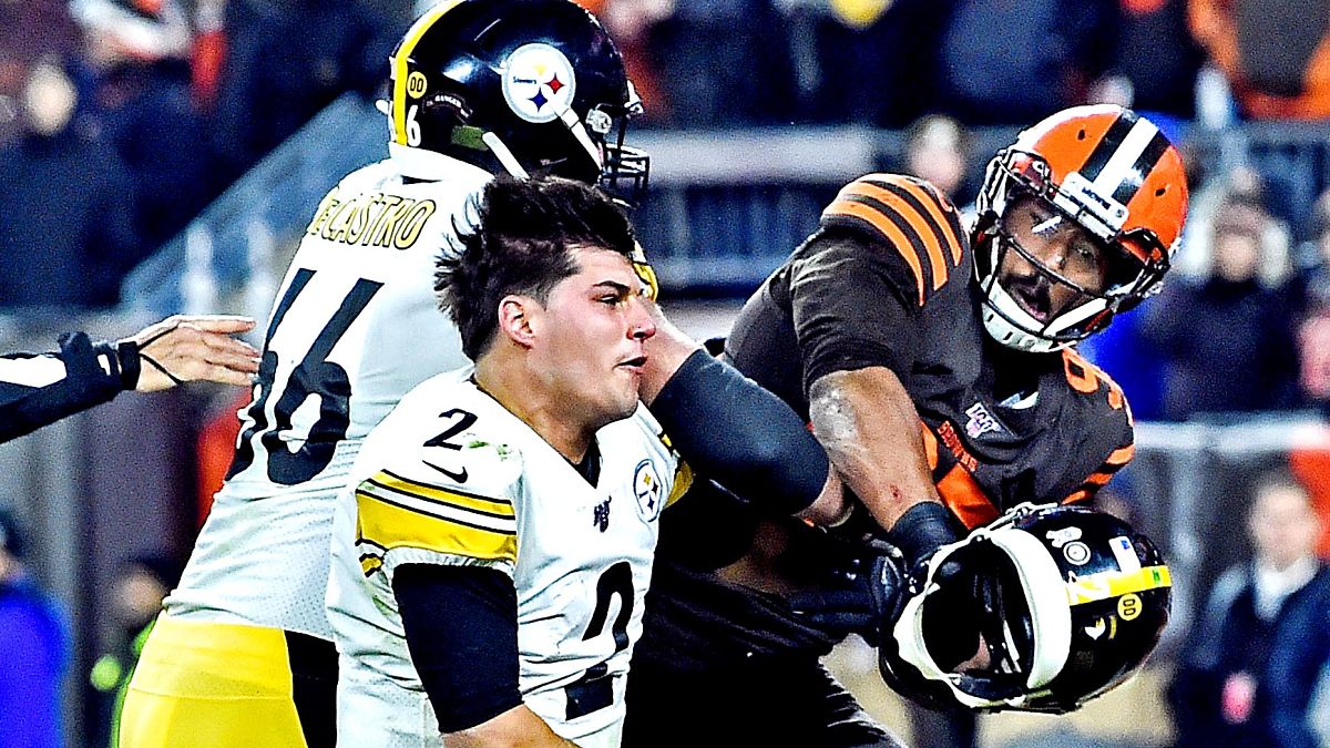 Cleveland Browns defensive end Myles Garrett and Pittsburgh Steelers quarterback Mason Rudolph