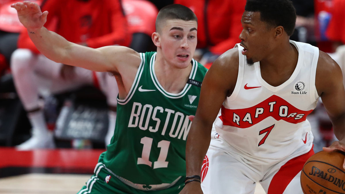 Toronto Raptors guard Kyle Lowry and Boston Celtics guard Payton Pritchard