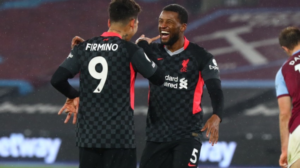Liverpool forward Roberto Firmino (left) and Georginio Wijnaldum