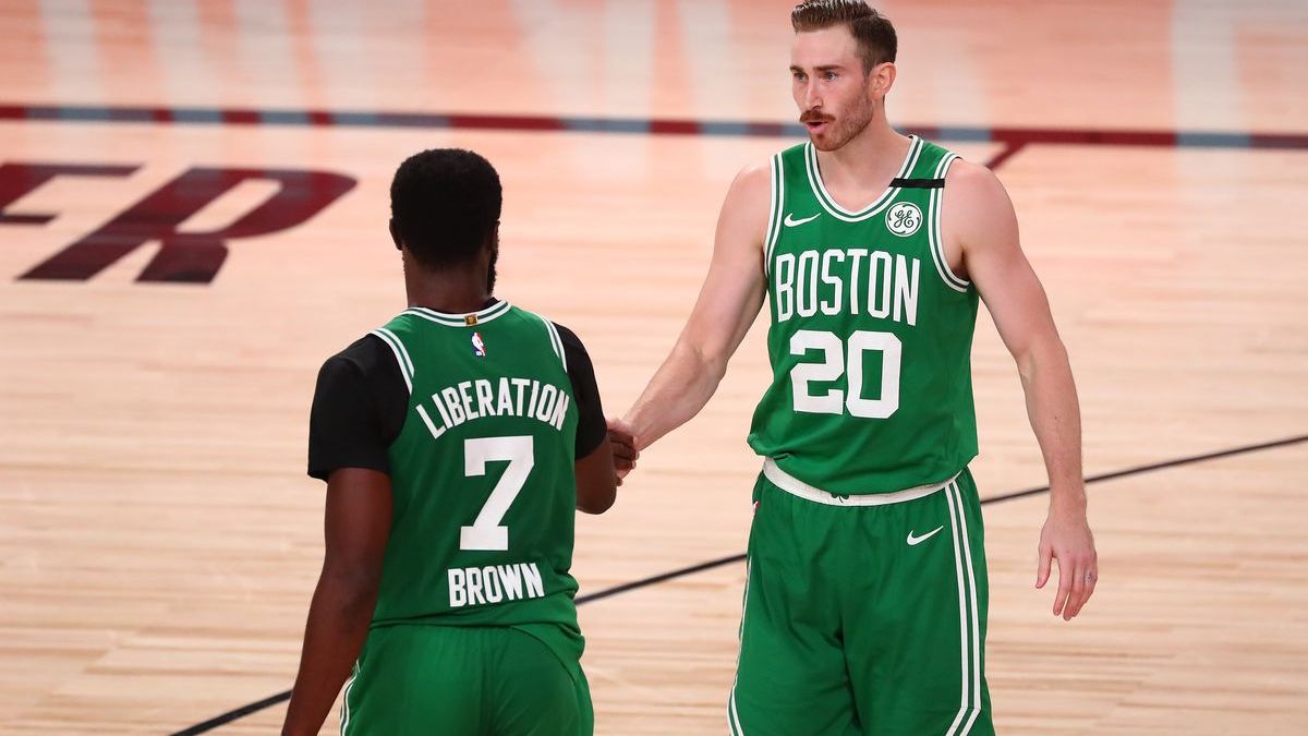 Boston Celtics guard Jaylen Brown, Charlotte Hornets forward Gordon Hayward