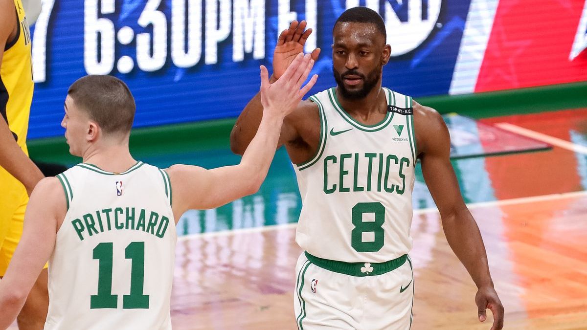 Boston Celtics guards Payton Pritchard, Kemba Walker