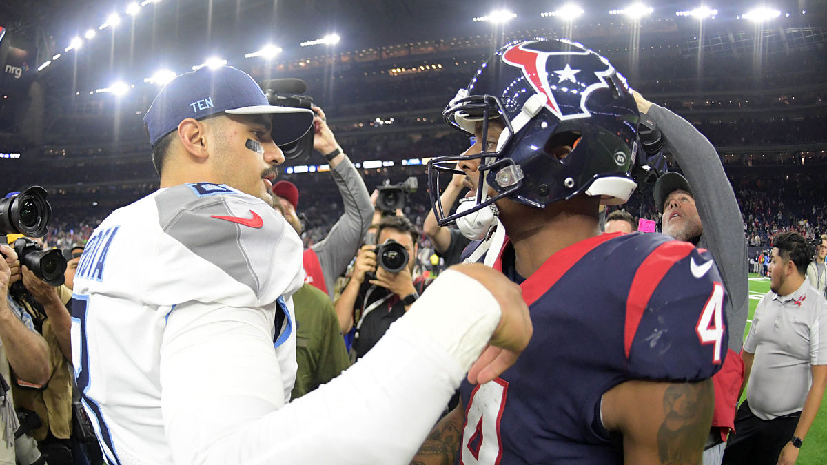 Las Vegas Raiders Quarterback Marcus Mariota And Houston Texans Quarterback Deshaun Watson
