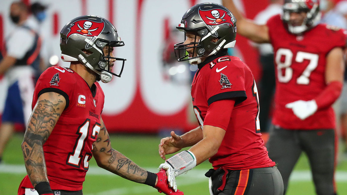 Tampa Bay Buccaneers receiver Mike Evans, quarterback Tom Brady