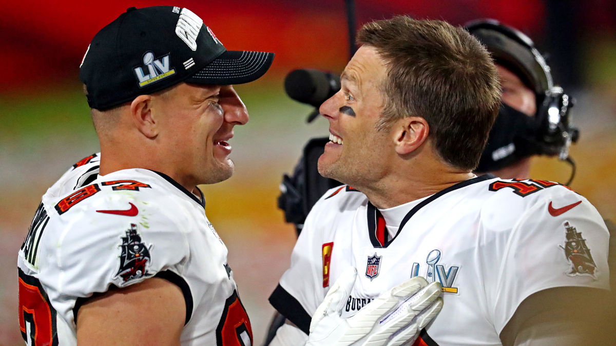 Tampa Bay Buccaneers tight end Rob Gronkowski and quarterback Tom Brady