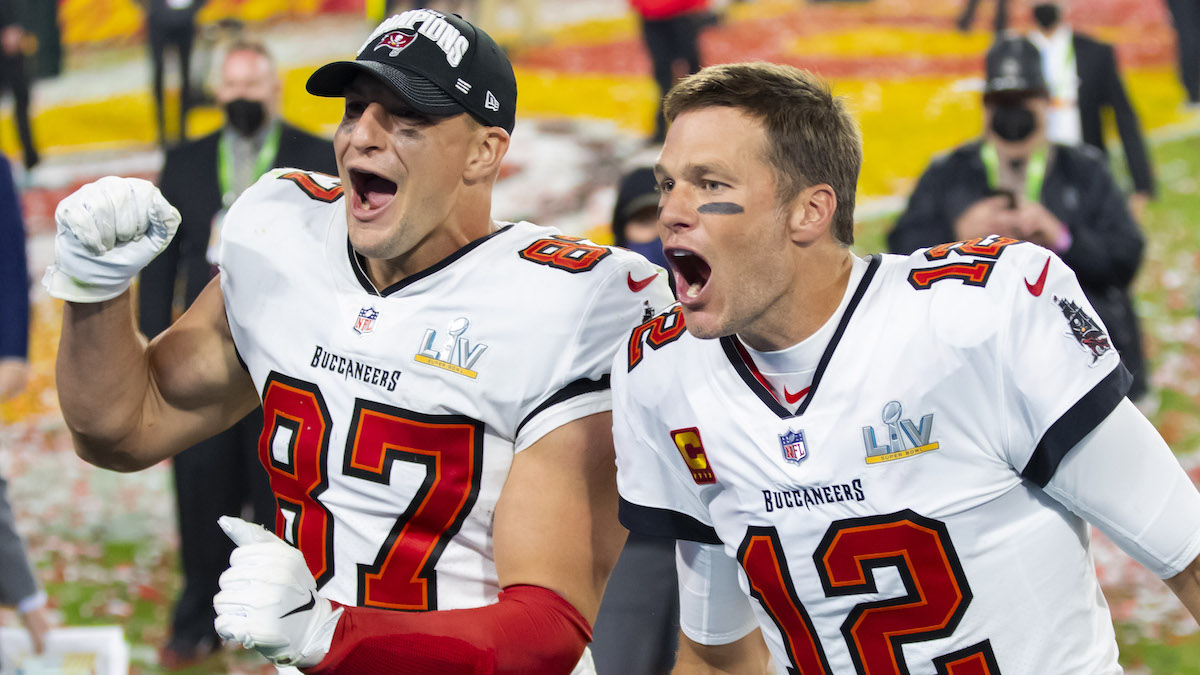 Free agent NFL tight end Rob Gronkowski, Tampa Bay Buccaneers quarterback Tom Brady