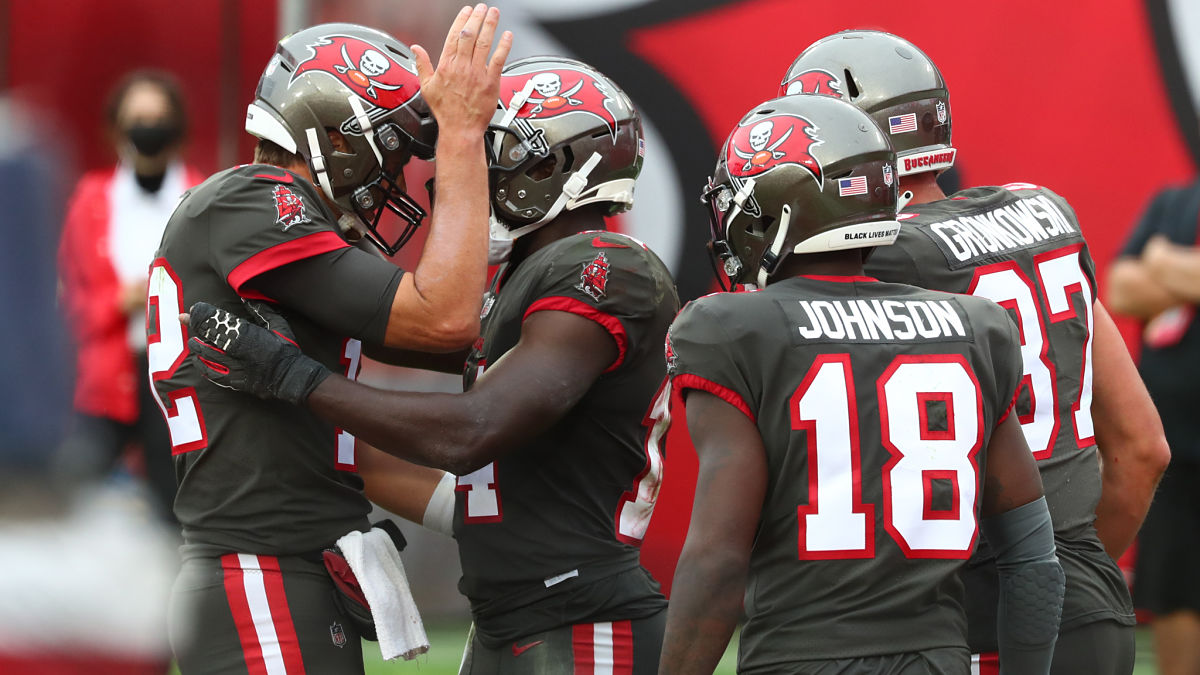 Tampa Bay Buccaneers quarterback Tom Brady and wide receiver Chris Godwin
