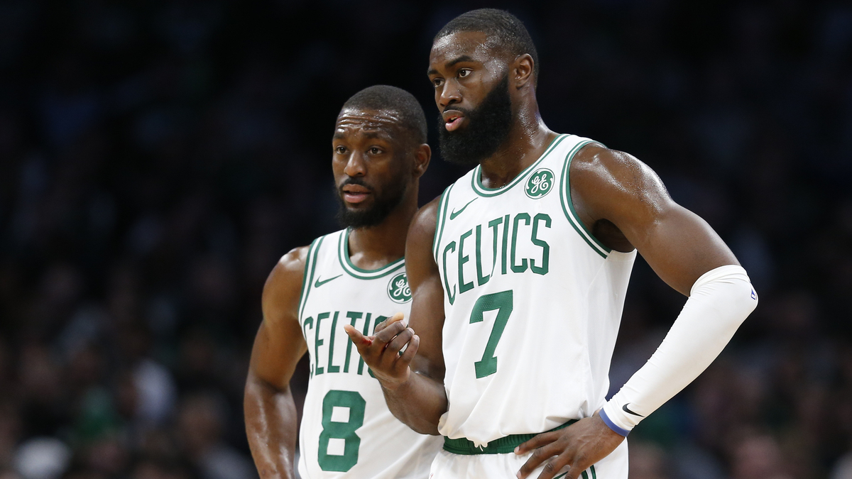 Boston Celtics point guard Kemba Walker, Jaylen Brown
