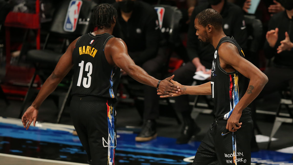 Brooklyn Nets power forward Kevin Durant and shooting guard James Harden