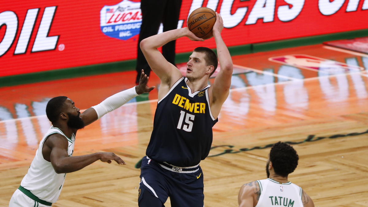 Denver Nuggets center Nikola Jokic, Boston Celtics guard Jaylen Brown