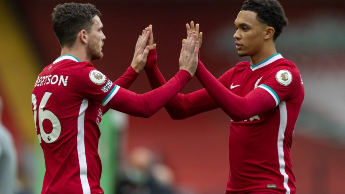Liverpool defenders Andrew Robertson and Trent Alexander-Arnold (left)
