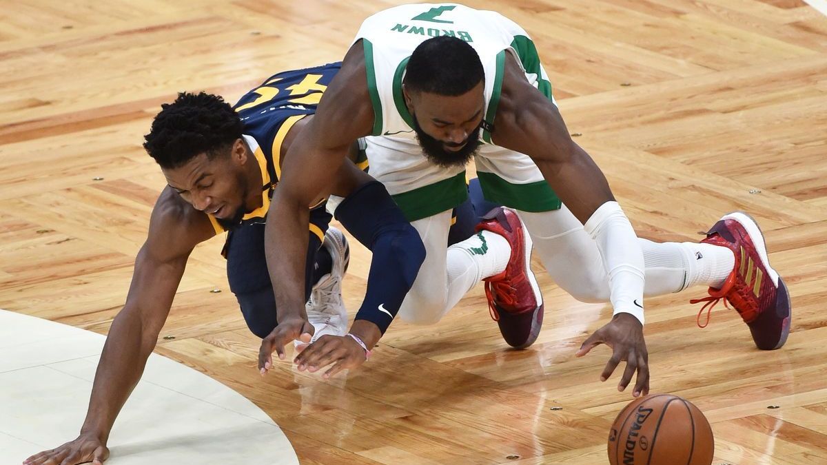 Utah Jazz guard Donovan Mitchell, Boston Celtics guard Jaylen Brown