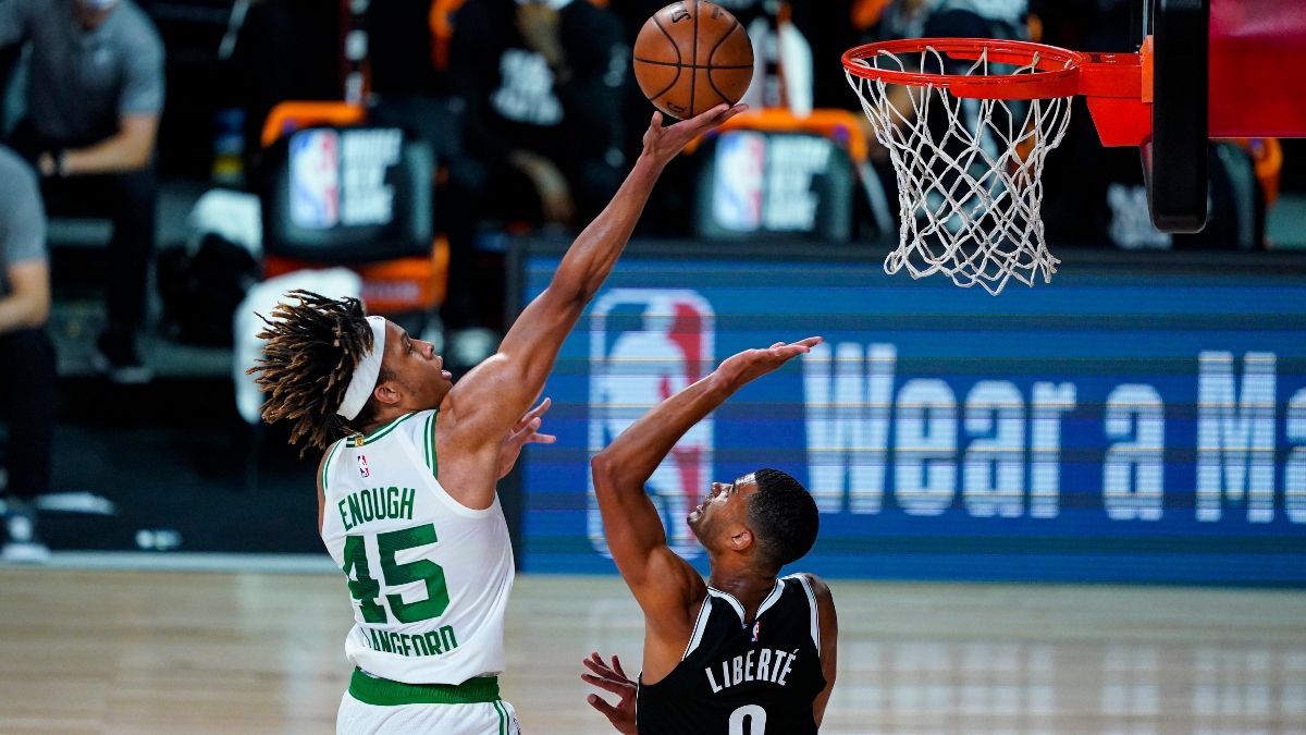 Boston Celtics guard Romeo Langford (45) and Brooklyn Nets guard Timothe Luwawu-Cabarrot (9)