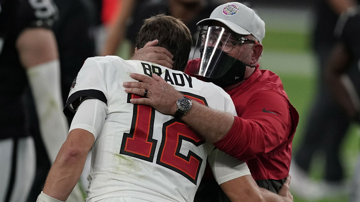 Tampa Bay Buccaneers quarterback Tom Brady and head coach Bruce Arians