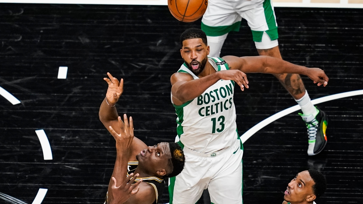 Atlanta Hawks center Clint Capela (15) and Boston Celtics center Tristan Thompson (13)