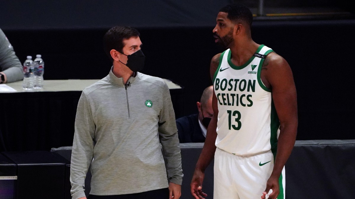 Boston Celtics center Tristan Thompson, head coach Brad Stevens