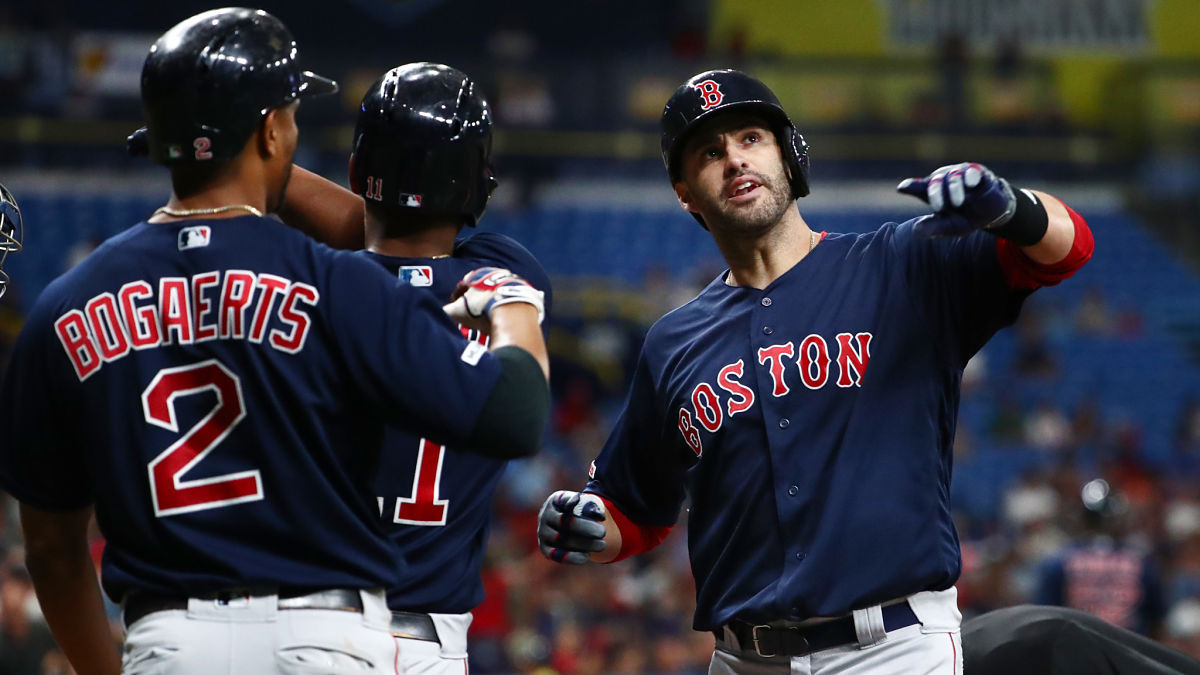 Boston Red Sox shortstop Xander Bogaerts and designated hitter J.D. Martinez