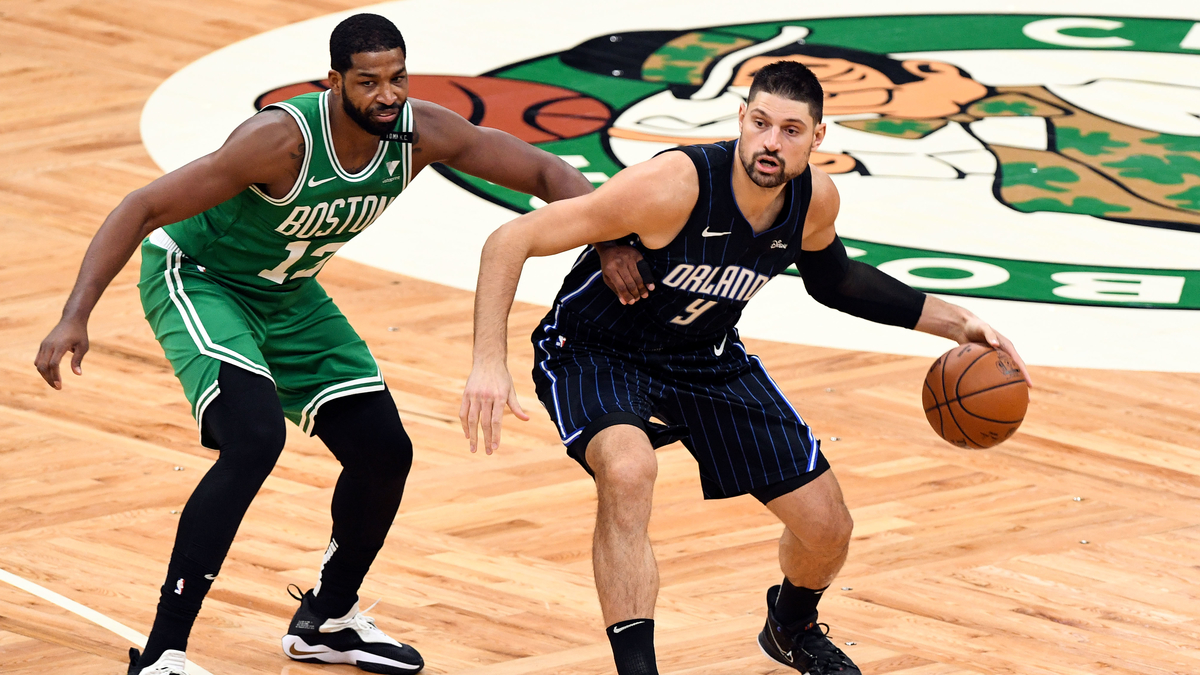Orlando Magic center Nikola Vucevic, Boston Celtics center Tristan Thompson