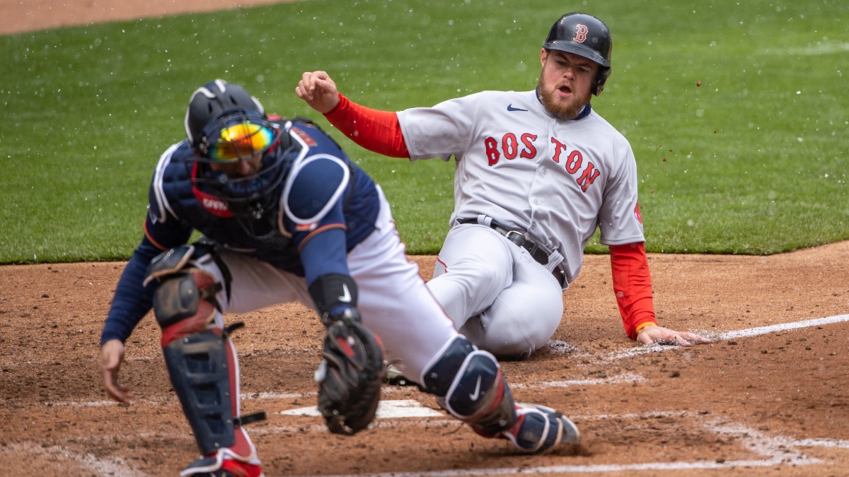 Boston Red Sox second baseman Christian Arroyo (39) and Minnesota Twins catcher Mitch Garver (8)