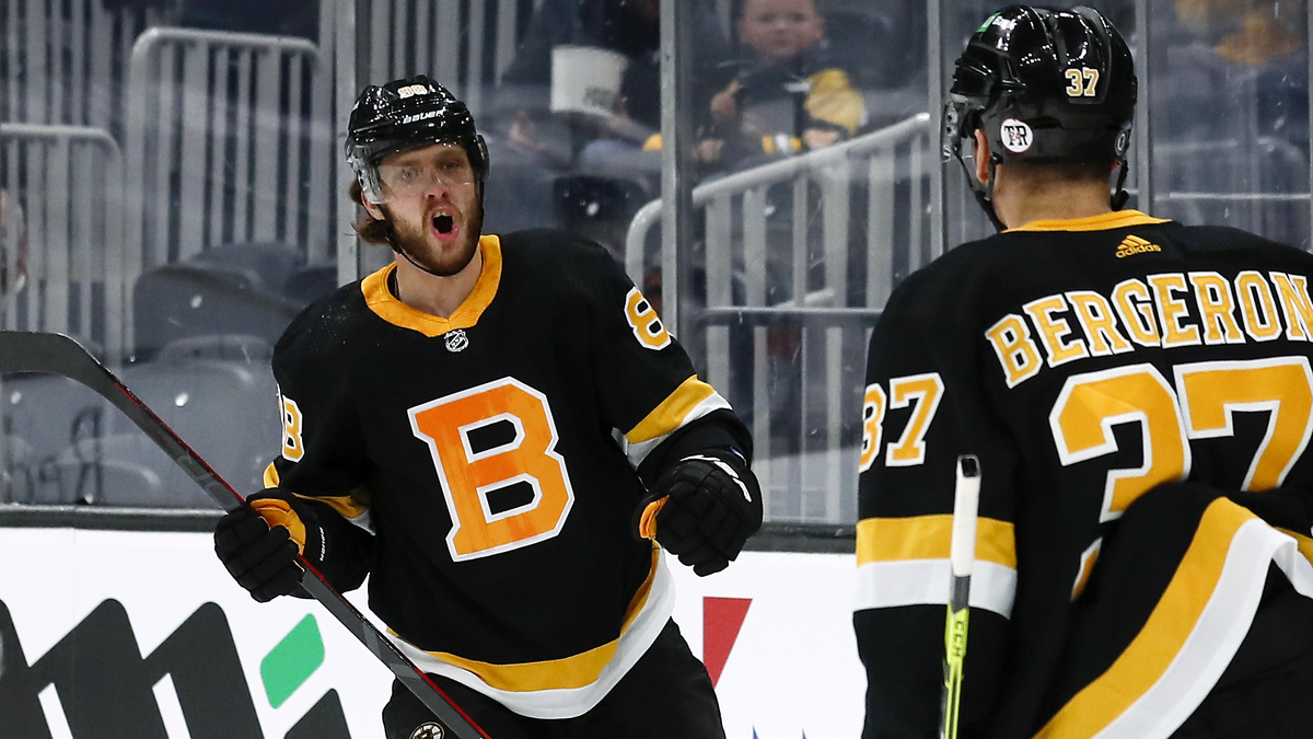 Boston Bruins Forwards David Pastrnak And Patrice Bergeron