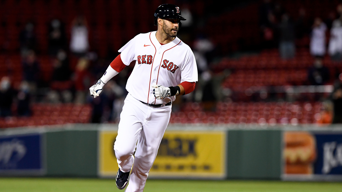 Boston Red Sox designated hitter J.D. Martinez, Tampa Bay Rays relief pitcher Ryan Thompson