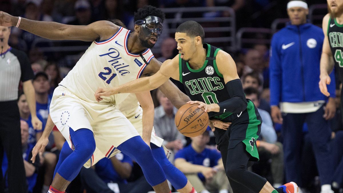Philadelphia 76ers center Joel Embiid, Boston Celtics forward Jayson Tatum