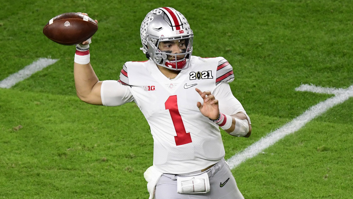 Ohio State NFL Draft prospect and potential Patriots quarterback Justin Fields