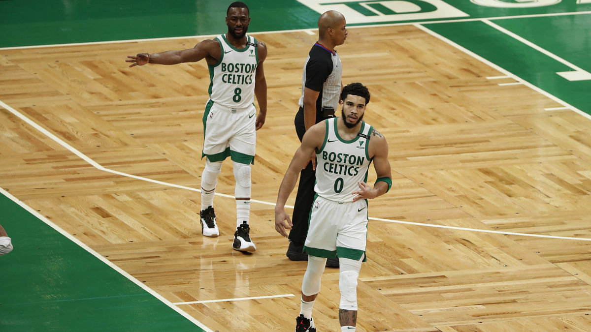 Boston Celtics guard Kemba Walker and forward Jayson Tatum