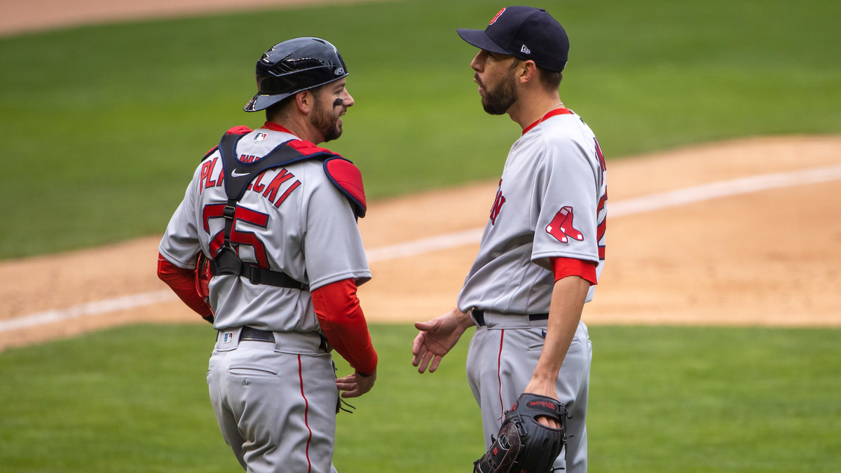 Boston Red Sox pitcher Matt Barnes, catcher Kevin Plawecki
