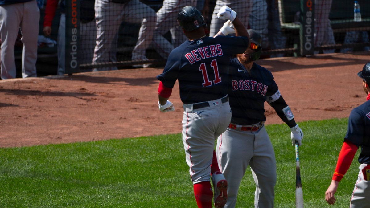 Boston Red Sox third baseman Rafael Devers, catcher Christian Vazquez