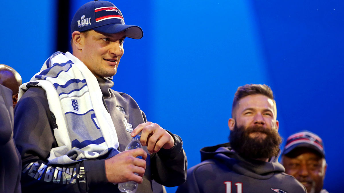 Tampa Bay Buccaneers tight end Rob Gronkowski and former New England Patriots wide receiver Julian Edelman