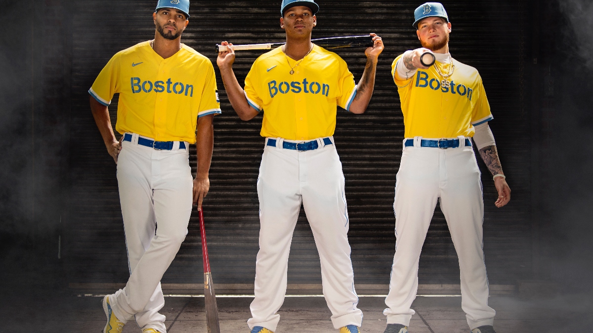 Boston Red Sox shortstop Xander Bogaerts, third baseman Rafael Devers and outfielder Alex Verdugo