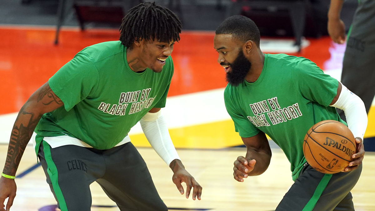 Boston Celtics players Robert Williams and Jaylen Brown