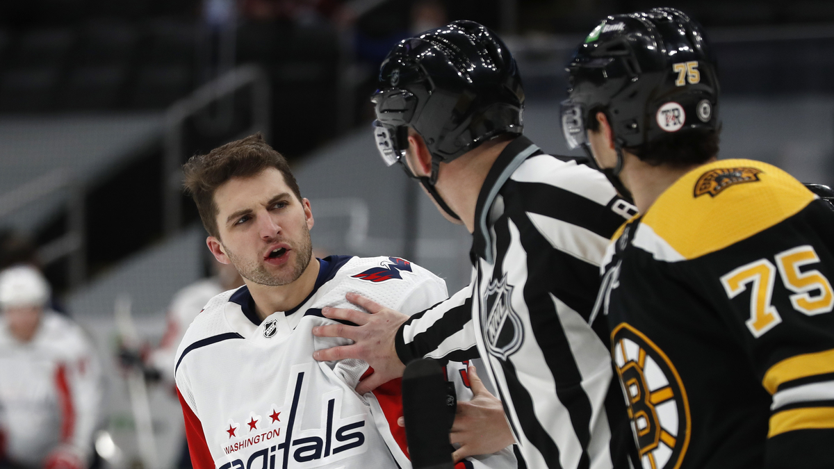 Washington Capitals forward Conor Sheay, Boston Bruins defenseman Connor Clifton