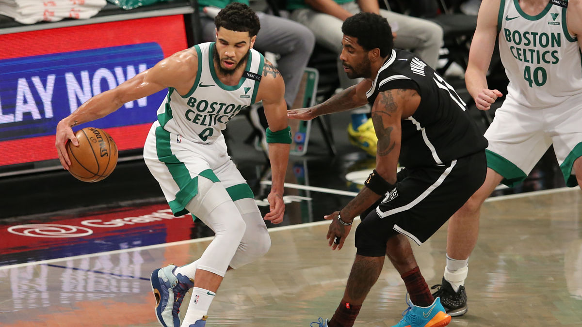 Boston Celtics forward Jayson Tatum and Brooklyn Nets point guard Kyrie Irving