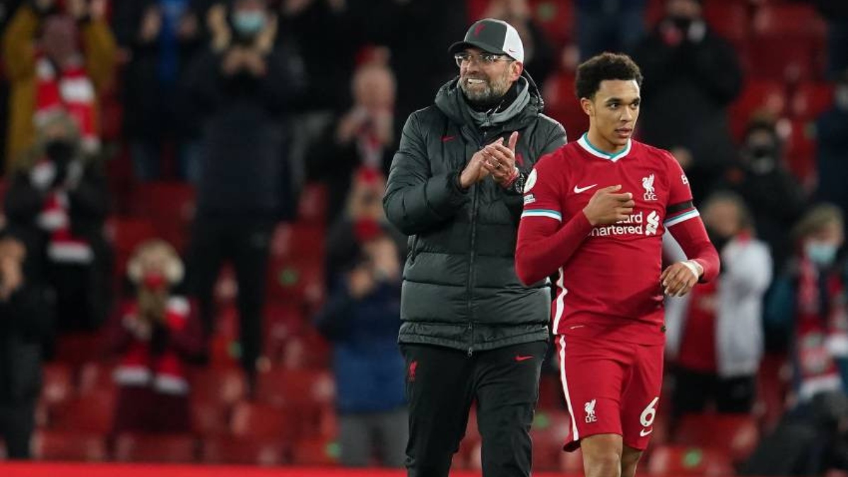 Liverpool manager Jurgen Klopp (left) and defender Trent Alexander-Arnold