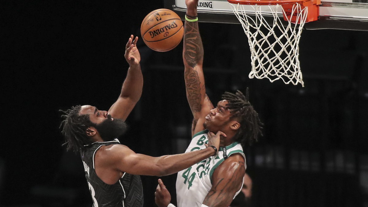 Boston Celtics center Robert Williams, Brooklyn Nets guard James Harden