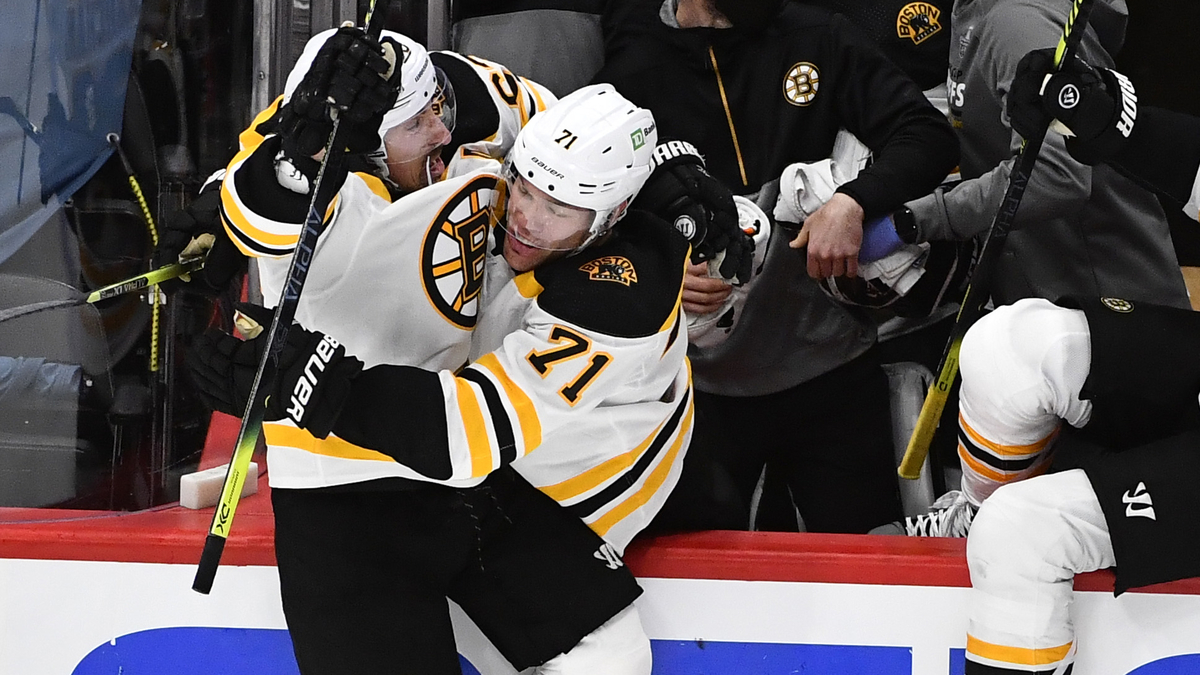 Boston Bruins forwards Brad Marchand and Taylor Hall