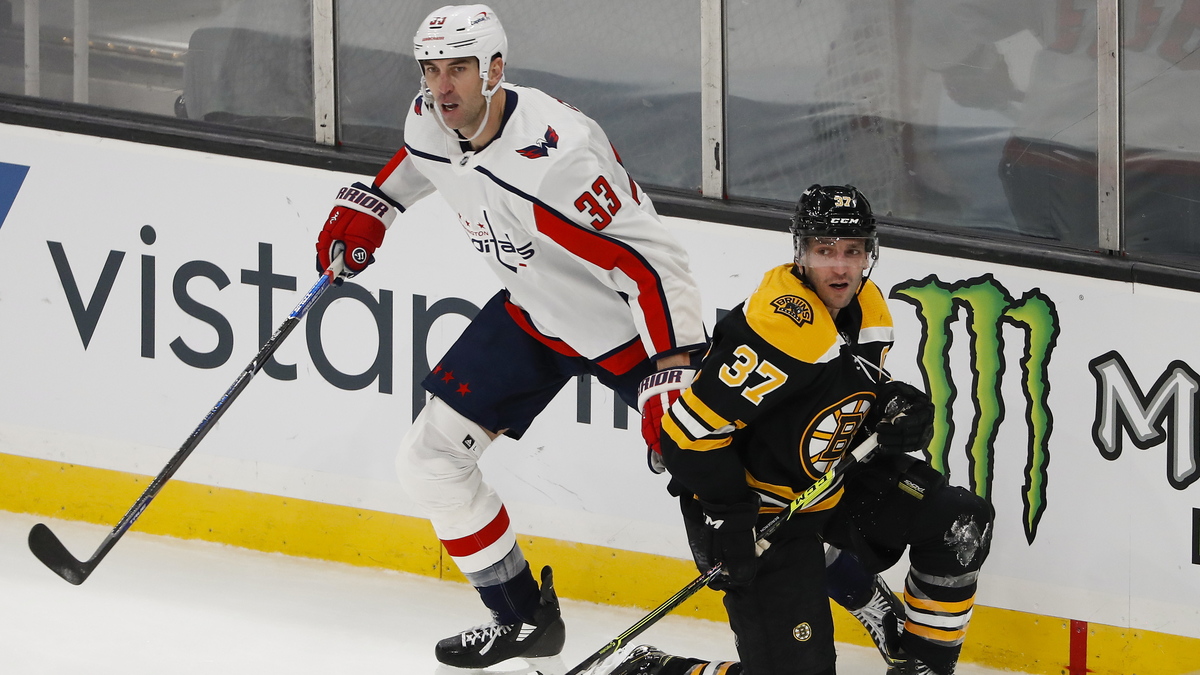Washington Capitals Defenseman Zdeno Chara And Boston Bruins Center Patrice Bergeron