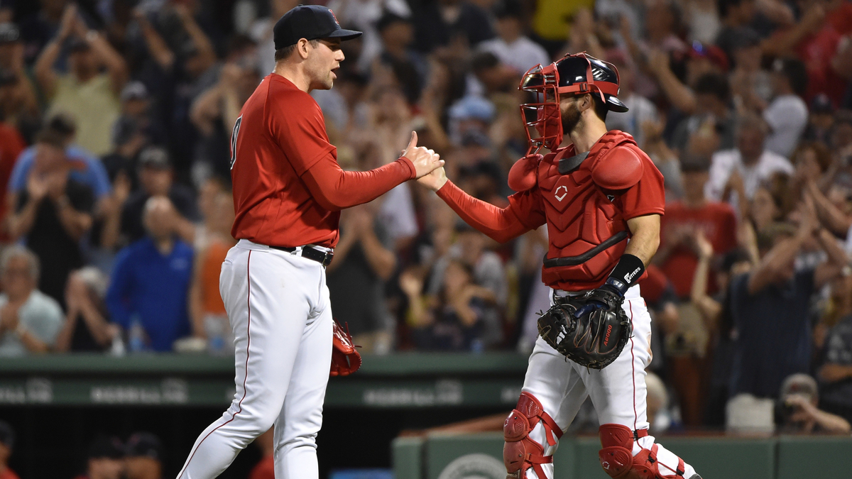 Boston Red Sox pitcher Adam Ottavino, catcher Connor Wong