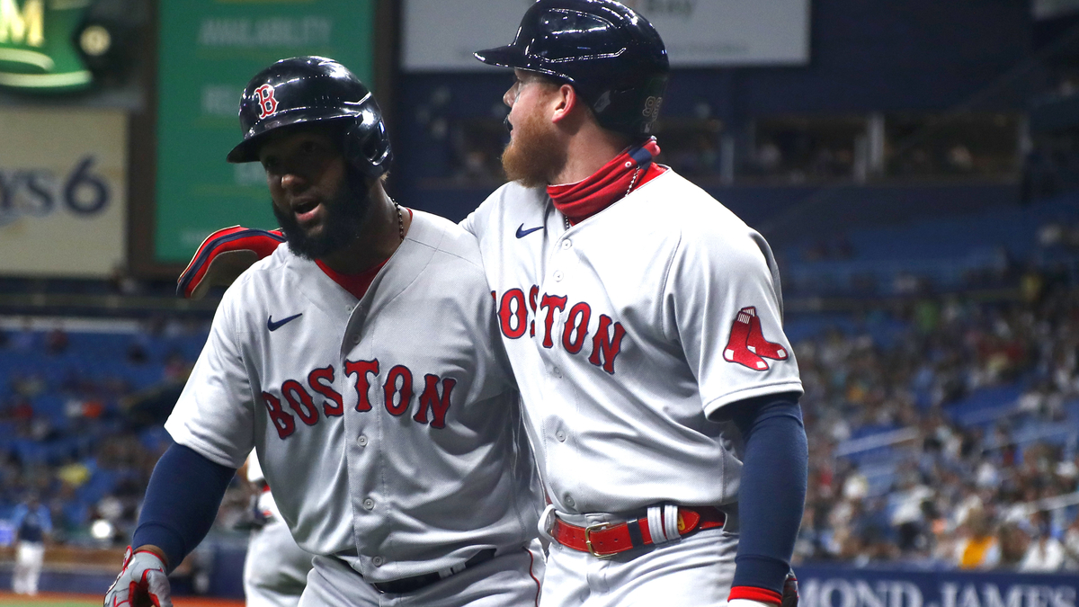 Boston Red Sox outfielders Danny Santana and Alex Verdugo