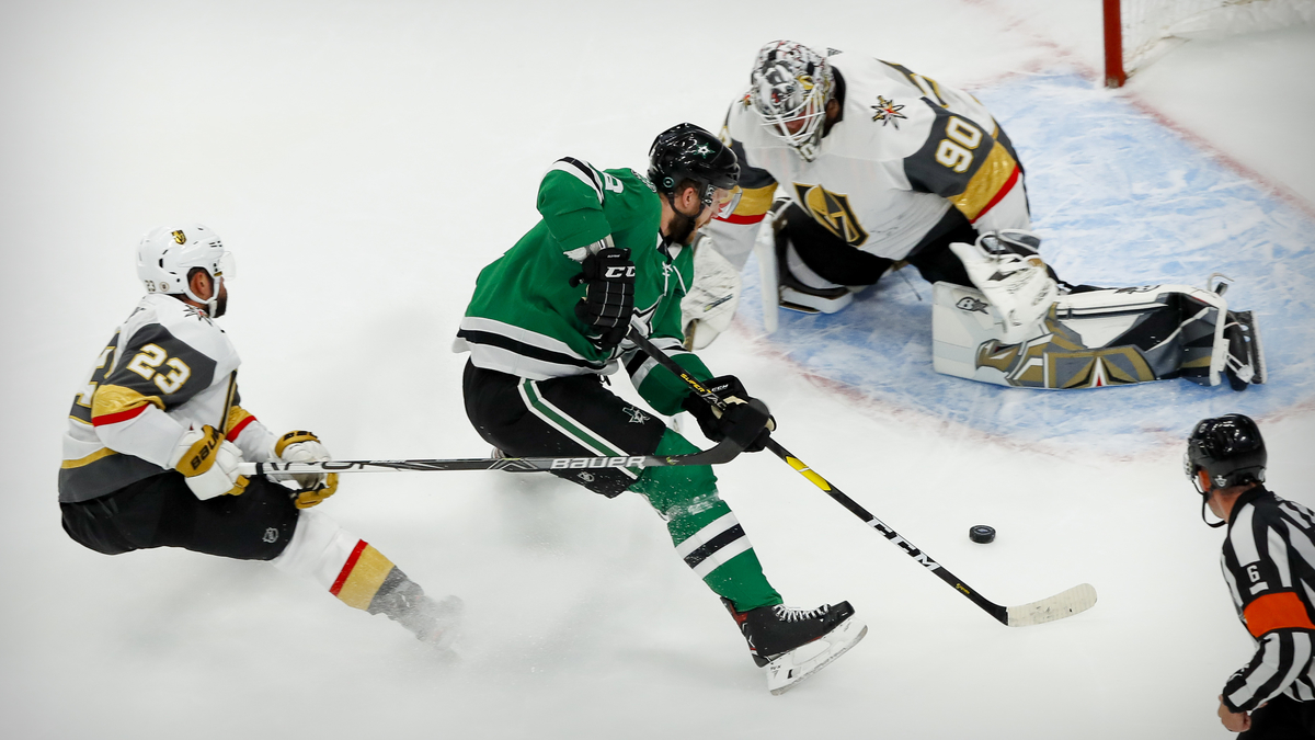 Dallas Stars defenseman Jamie Oleksiak, Vegas Golden Knights defenseman Alec Martinez