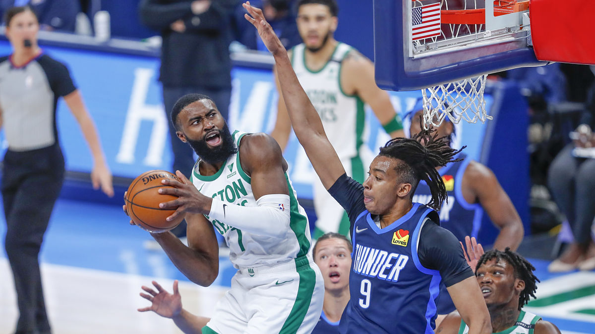 Boston Celtics guard Jaylen Brown and center Moses Brown