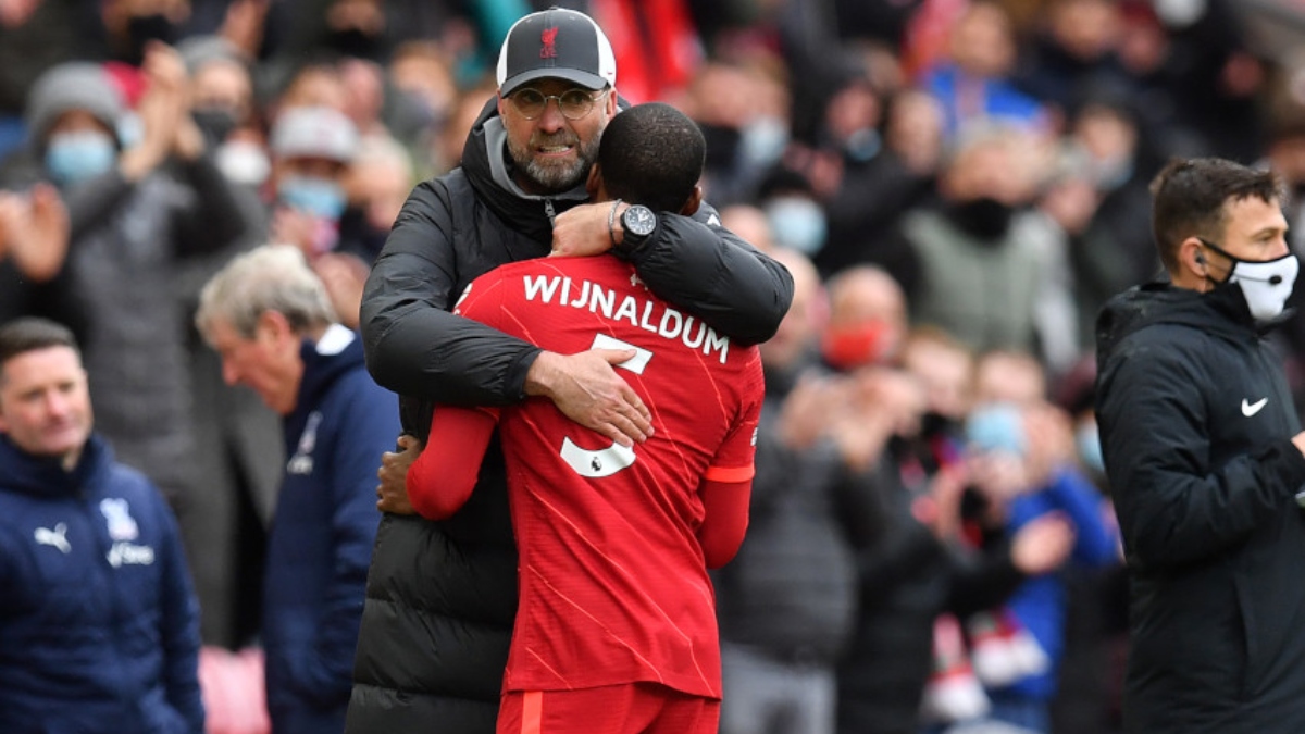 Liverpool manager Jurgen Klopp and former midfielder Georginio Wijnaldum