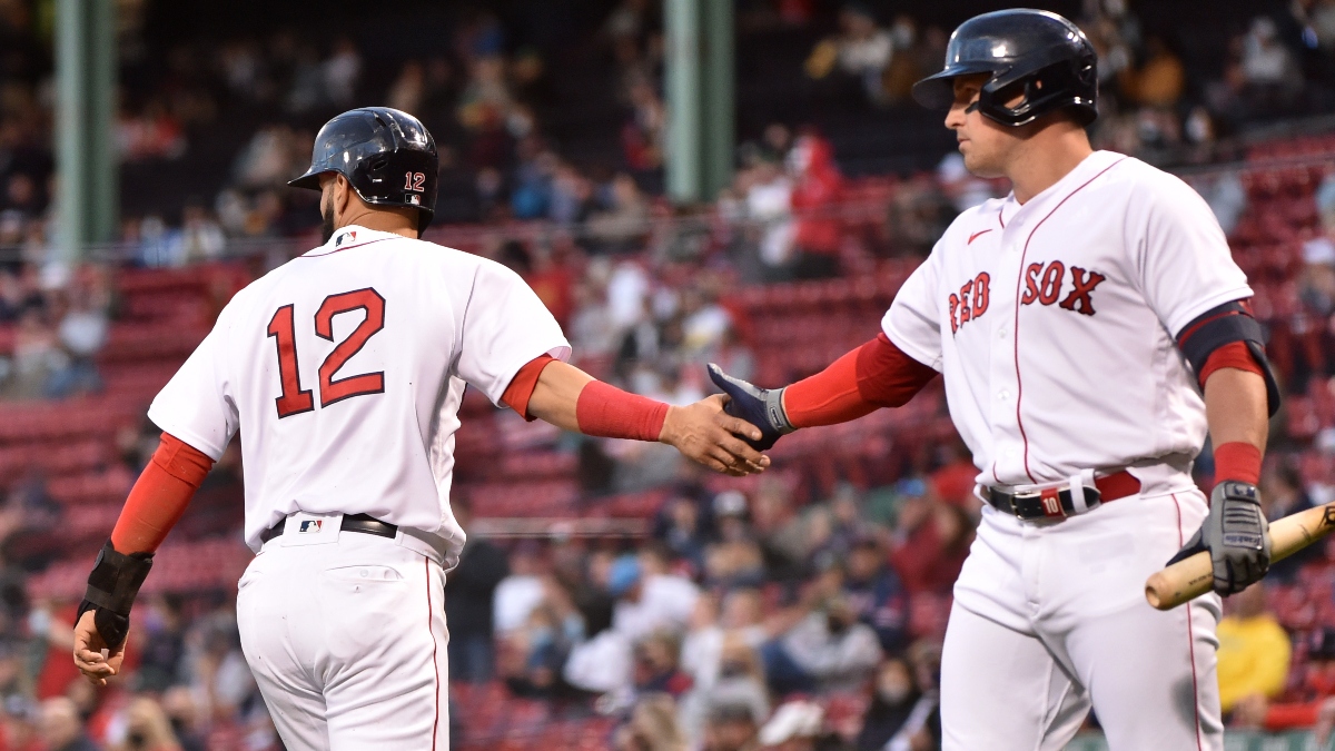 Boston Red Sox infielder Marwin Gonzalez (left) and outfielder Hunter Renfroe