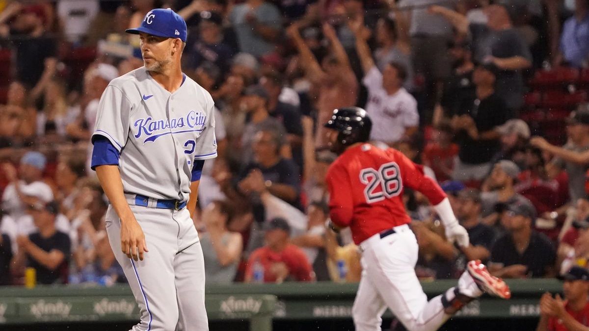 Kansas City Royals pitcher Mike Minor And Boston Red Sox Designated Hitter J.D. Martinez