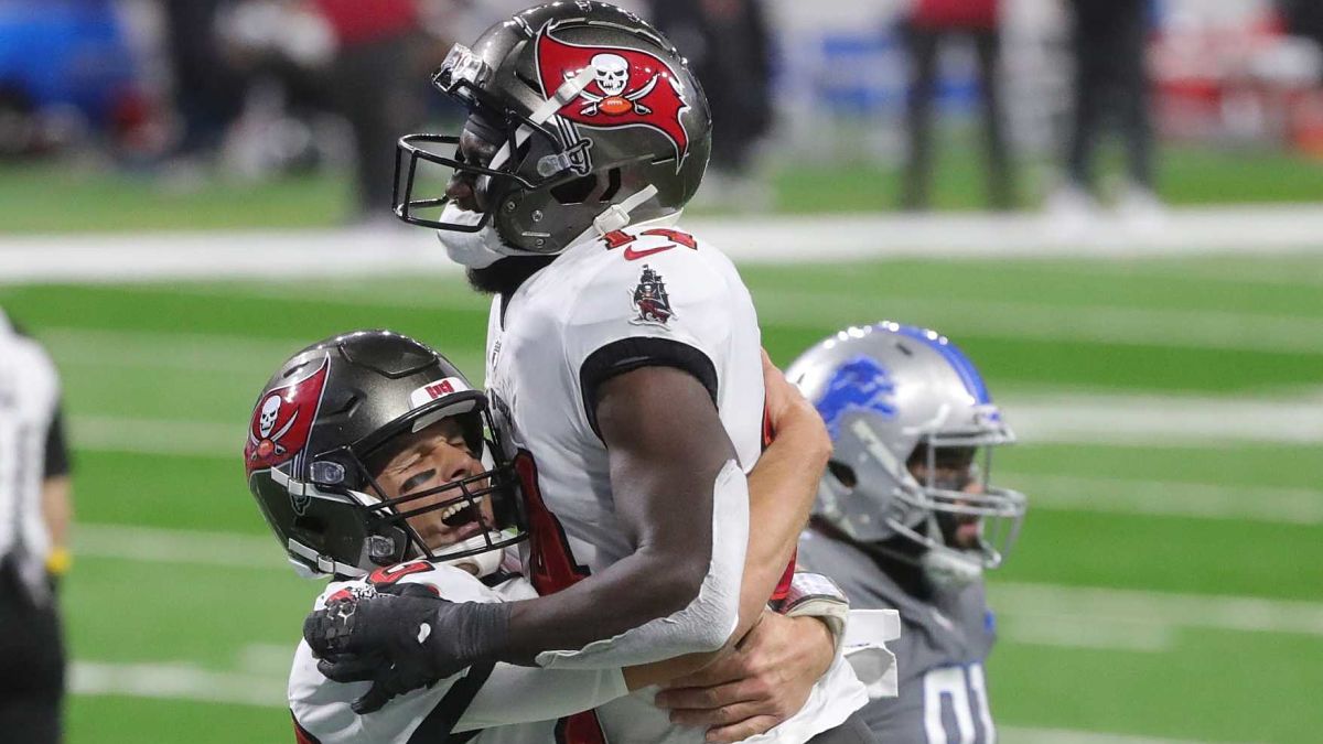 Tampa Bay Buccaneers quarterback Tom Brady and wide receiver Chris Godwin