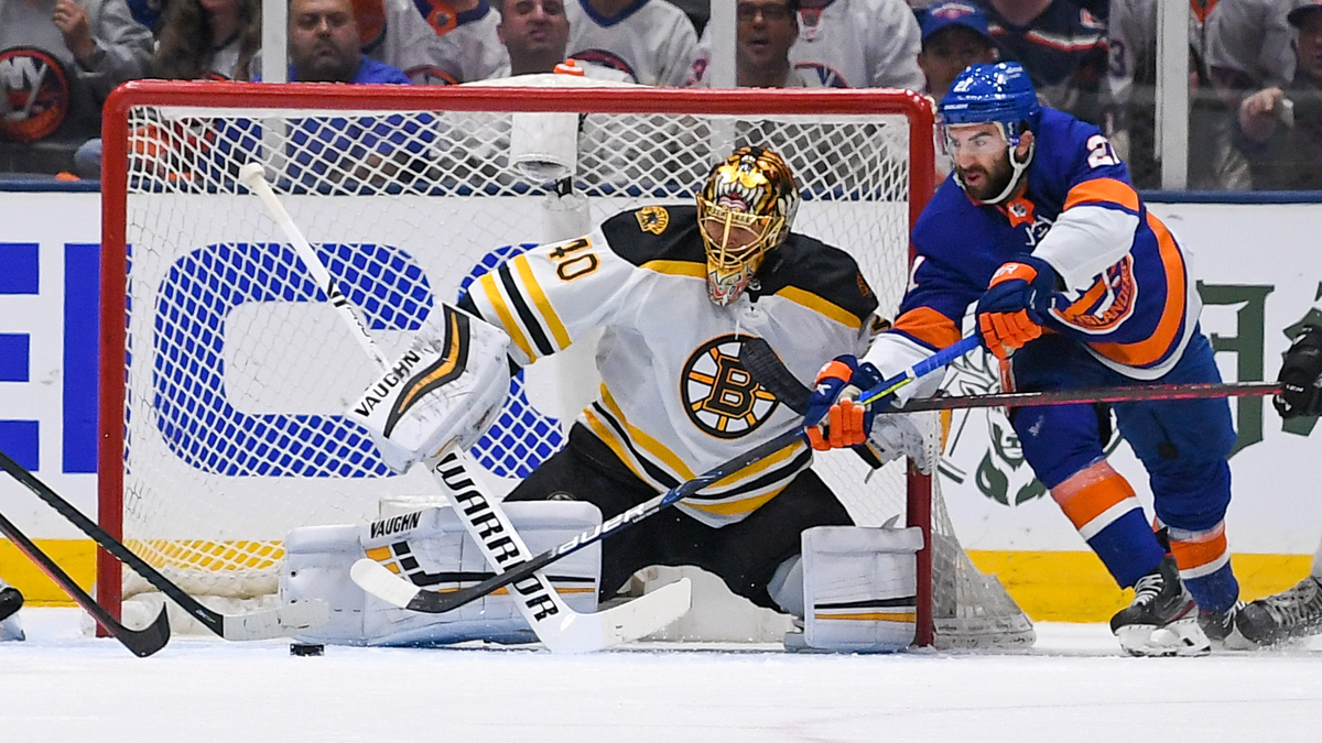 Boston Bruins goalie Tuukka Rask, New York Islanders winger Kyle Palmieri