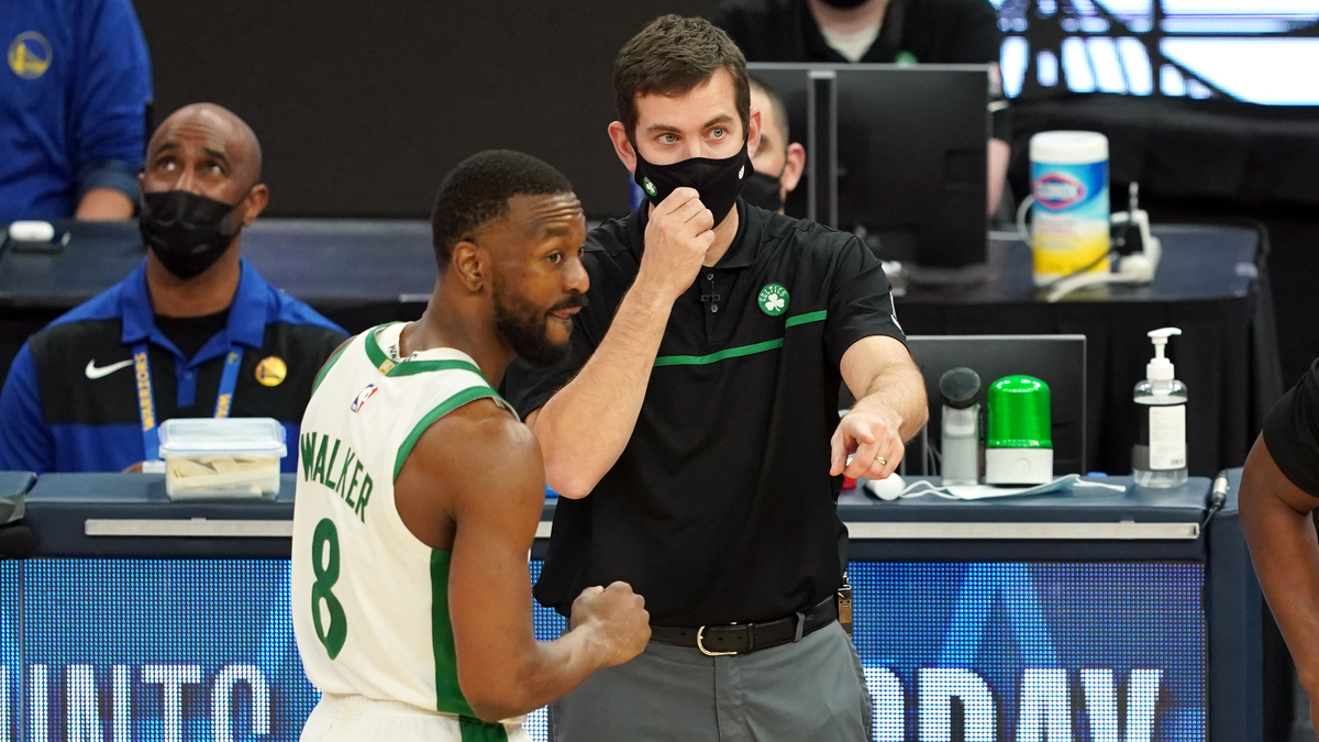 Boston Celtics president of basketball operations Brad Stevens, Oklahoma City Thunder guard Kemba Walker