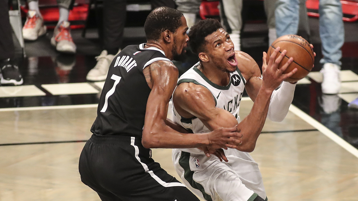 Milwaukee Bucks forward Giannis Antetokounmpo, Brooklyn Nets forward Kevin Durant